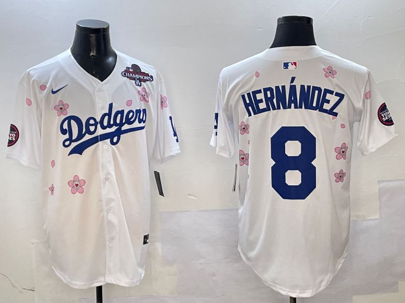Men Los Angeles Dodgers #8 Hernandez White Sakura Edition 2025 Nike MLB Jersey style 3->los angeles dodgers->MLB Jersey